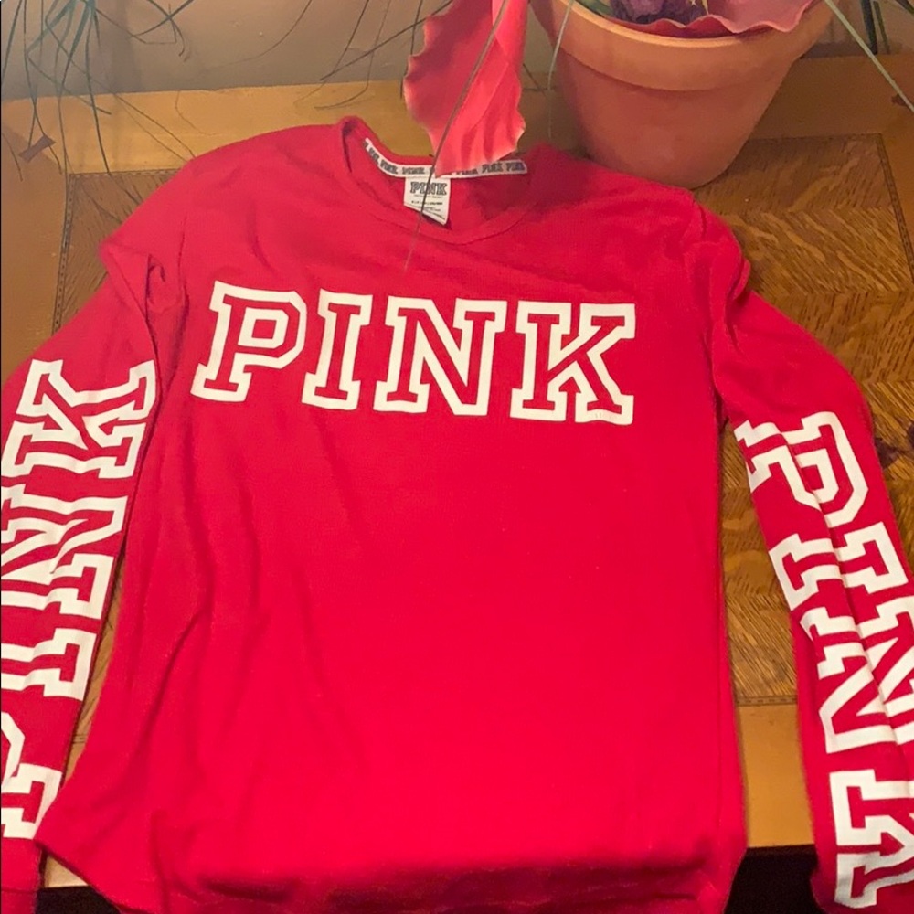 PINK red long sleeve shirt, WORN ONCE, Small
